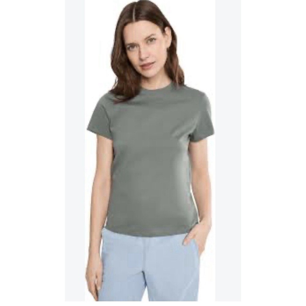 PACT Women’s Organic Cotton Essential Crew Neck Tee, Green XS